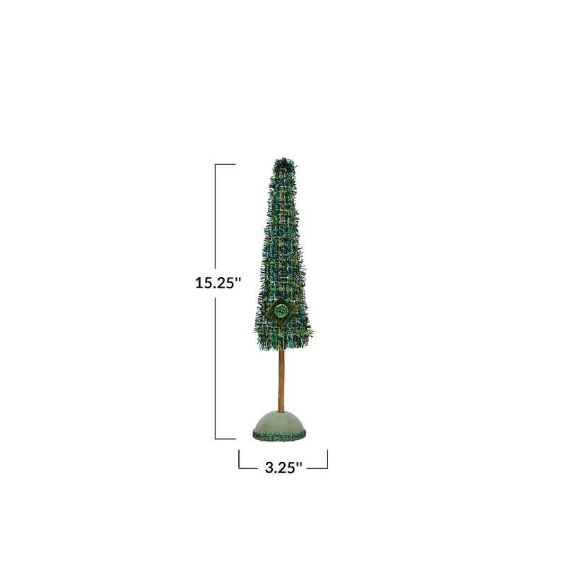 Hello Honey® Green Plaid Raw-Edged Tweed Tree & Wood Base