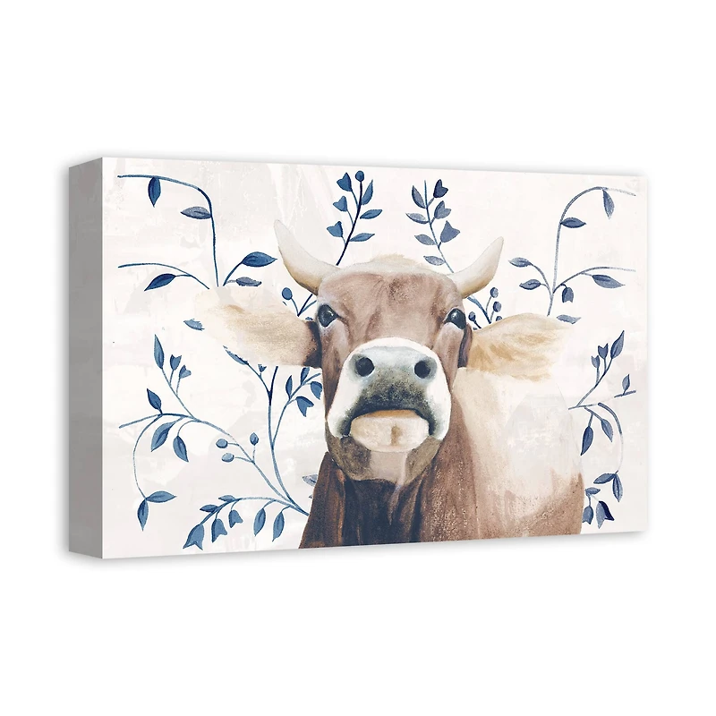 Navy Patterned Cow 12" x 18" Canvas Wall Art