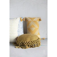 Hello Honey® Mustard Embroidered Cotton Lumbar Pillow with Tassels