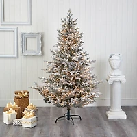 6ft. Pre-Lit Flocked Fraser Fir Artificial Christmas Tree with Warm White LED Lights
