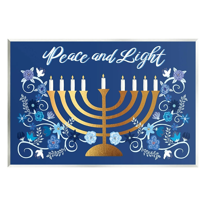 Stupell Industries Peace & Light Floral Hanukkah Menorah Wall Plaque Art