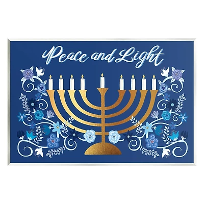 Stupell Industries Peace & Light Floral Hanukkah Menorah Wall Plaque Art