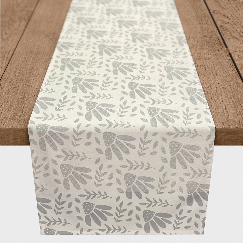 72" Simple Gray Florals Cotton Twill Runner