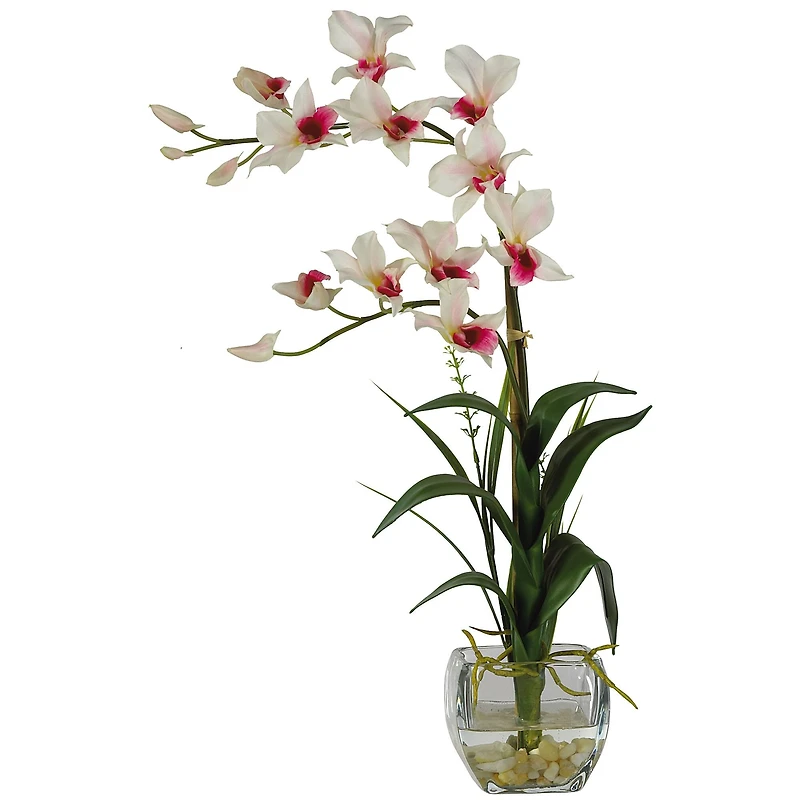 22" Pink Orchid Flower Arrangement in Glass Vase
