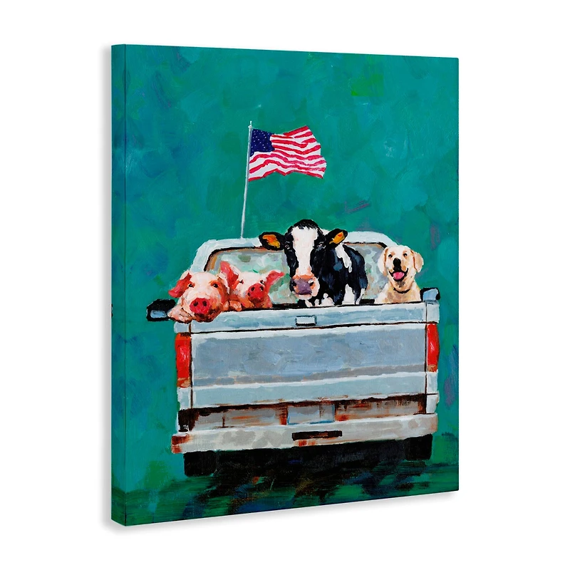 Stupell Industries Farm Animals Pickup Truck Waving American Flag Canvas Wall Art