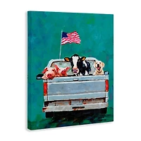 Stupell Industries Farm Animals Pickup Truck Waving American Flag Canvas Wall Art