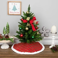 20" Glittery Plaid & White Faux Fur Trim Mini Tree Skirt