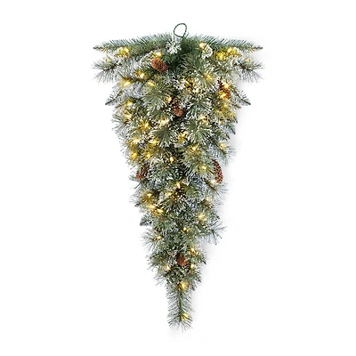 Glitzhome® 3ft Pre-Lit Frosted Greenery Pinecones Christmas Teardrop, LED Lights and Timer