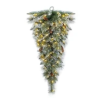 Glitzhome® 3ft Pre-Lit Frosted Greenery Pinecones Christmas Teardrop, LED Lights and Timer