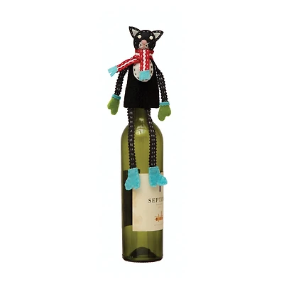 Hello Honey® 10" Handmade Fabric & Wool Felt Cat in Scarf Bottle Topper with Embroidery & Applique