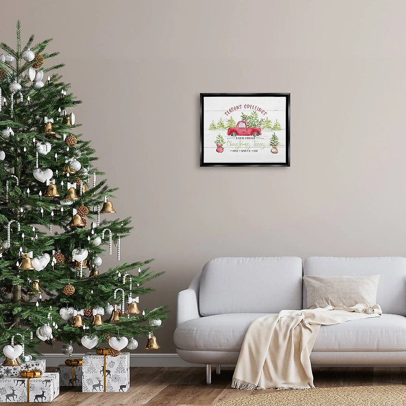 Stupell Industries Farm Fresh Christmas Trees Seasonal Framed Floater Canvas Wall Art