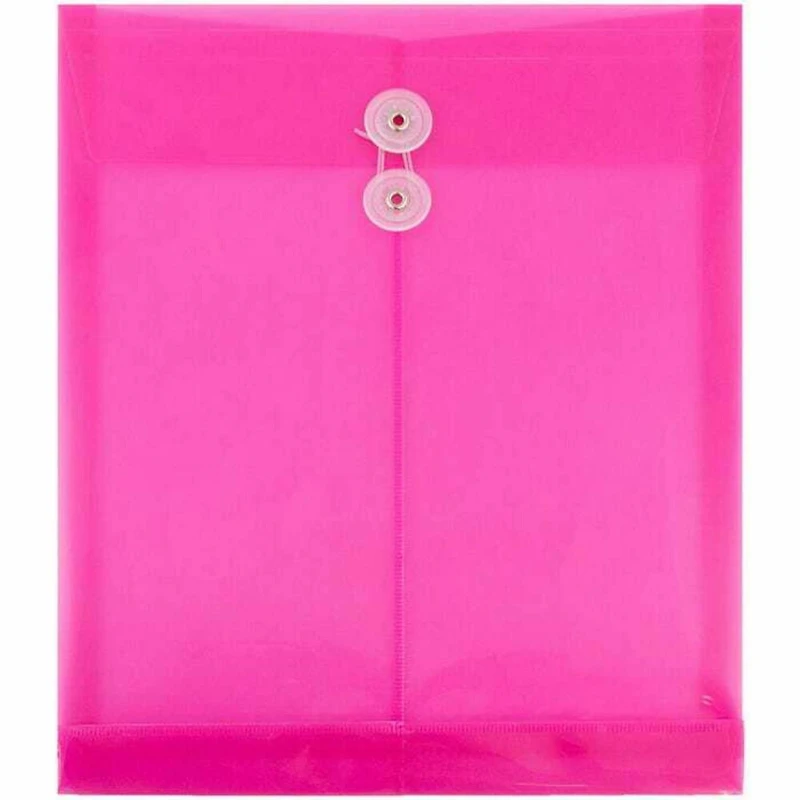 JAM Paper 9.75" x 13" Hot Pink Plastic Button String Open End Envelopes, 12ct.