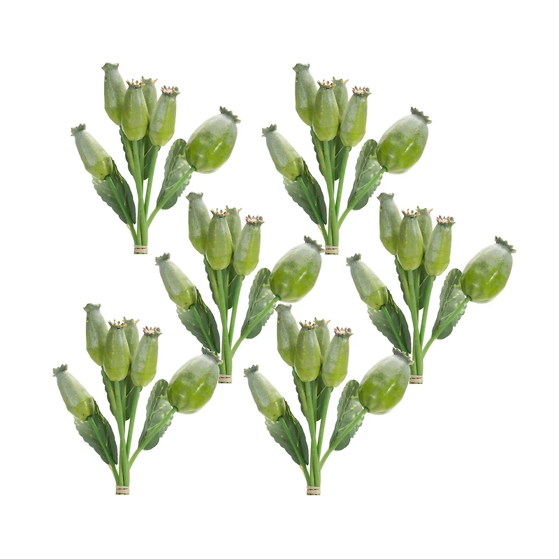 9.5" Green Poppy Pod Foliage Bundles, 6ct.