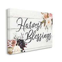 Stupell Industries Harvest Blessings Phrase Pink Peony Floral Arrangements Canvas Wall Art