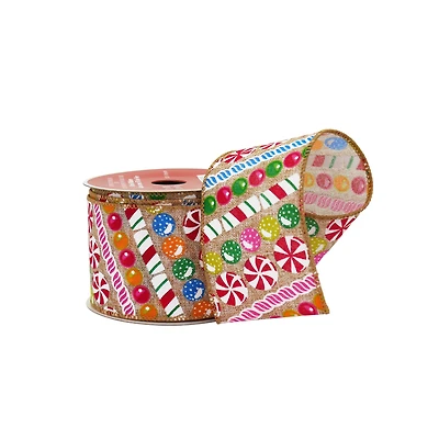 2.5" x 20ft. Multicolor Candy Wired Faux Linen Ribbon by Celebrate It®