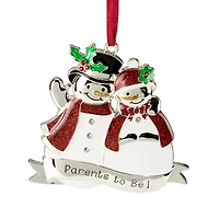 3.5" Silver-Plated SnowCouple Parents to Be Ornament with European Crystals