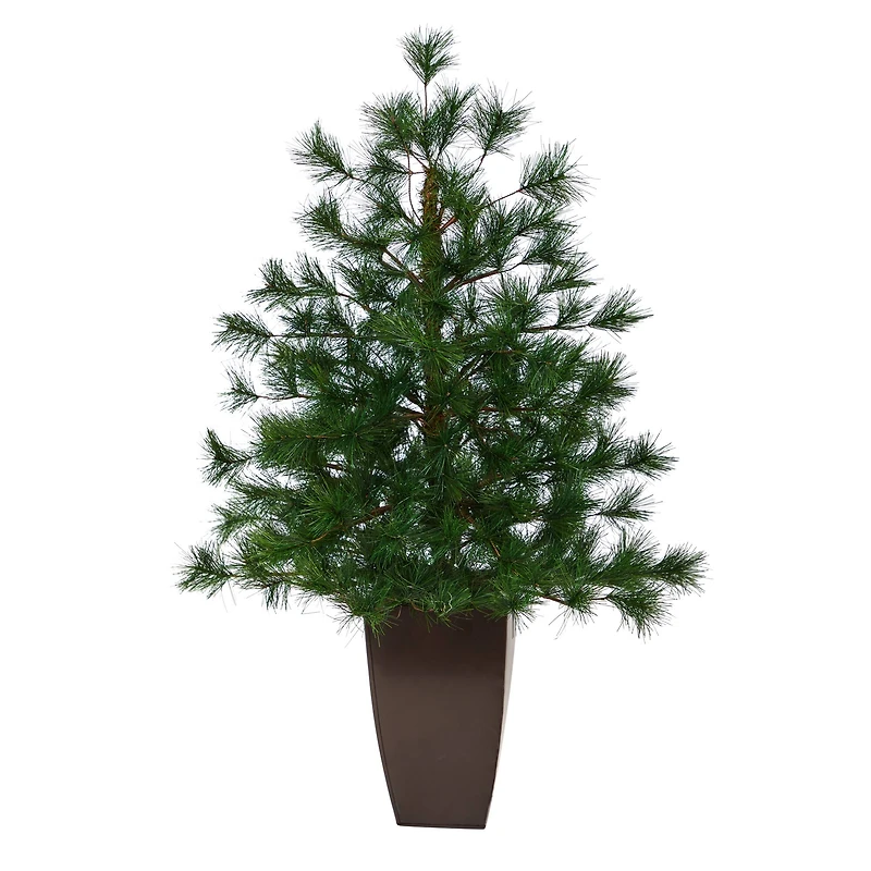 3.5ft. Unlit Yukon Mixed Pine Artificial Christmas Tree in Bronze Metal Planter