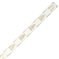 30" x 24ft. White with Gold Christmas Tree Foil Gift Wrap by Celebrate It™