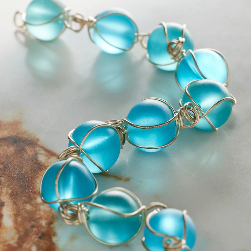 Aqua Wire-Wrapped Glass Beads, 10mm by Bead Landing™