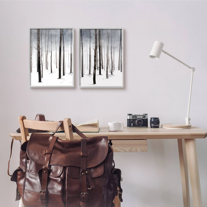 Stupell Industries Winter Snow Tree Forest Haze Eerie Cold in Gray Frame Wall Art