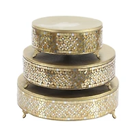 Gold Glam Round Metal & Glass Mosaic Cake Stand, 3ct.