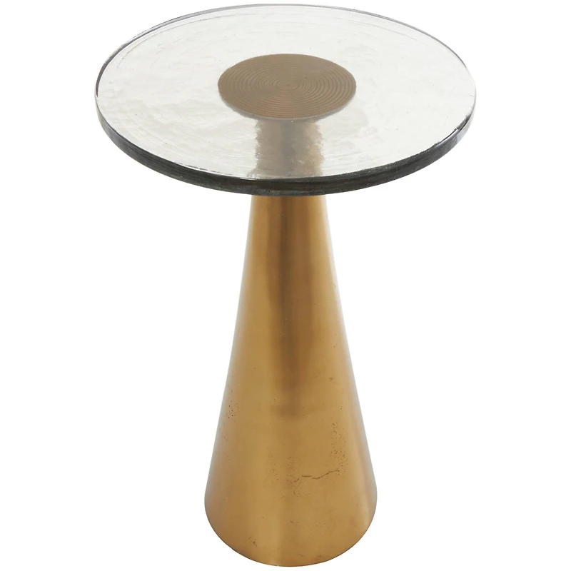 22" Gold Aluminum Geometric Cone Accent Table with Glass Tabletop