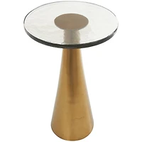 22" Gold Aluminum Geometric Cone Accent Table with Glass Tabletop
