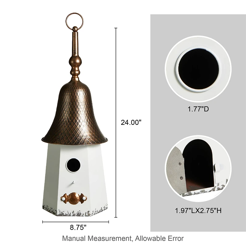 Glitzhome® 24" White Washed Metal Bell Roof Birdhouse