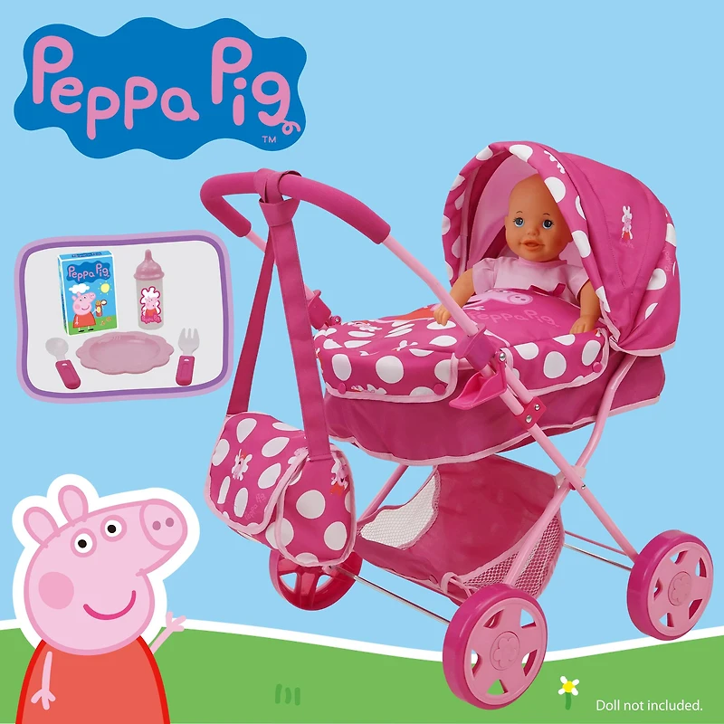 509 Crew Peppa Pig™ Pink and White Dots Baby Classic Doll Pram Set