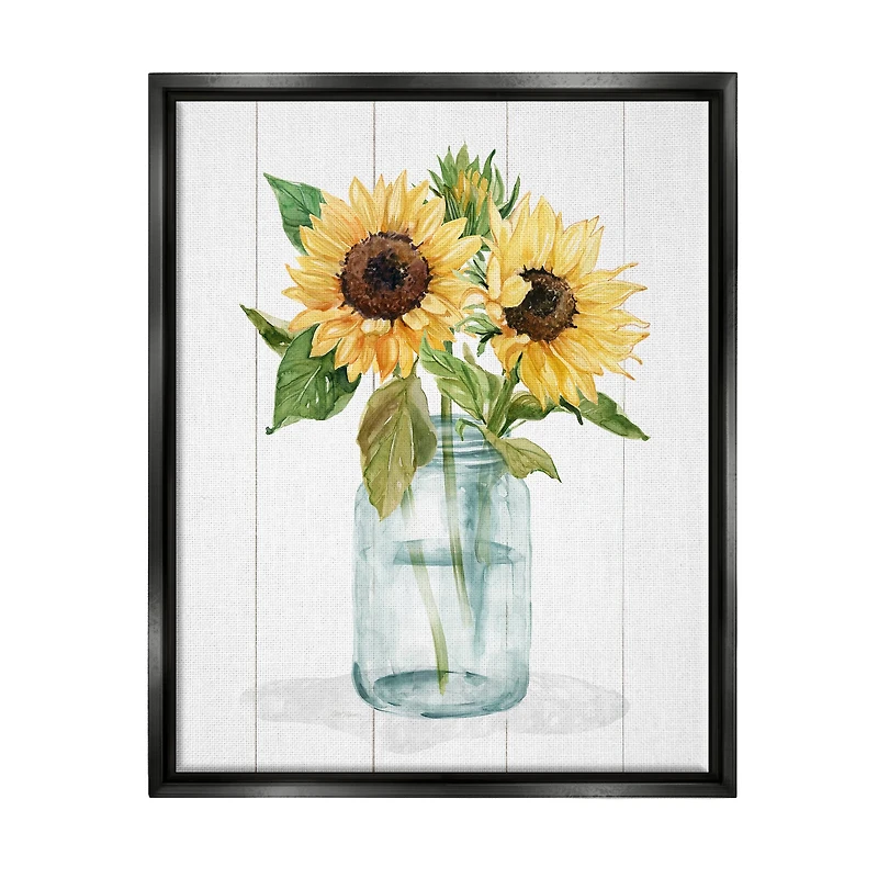 Stupell Industries Yellow Sunflowers Country jar Framed Floater Canvas Wall Art