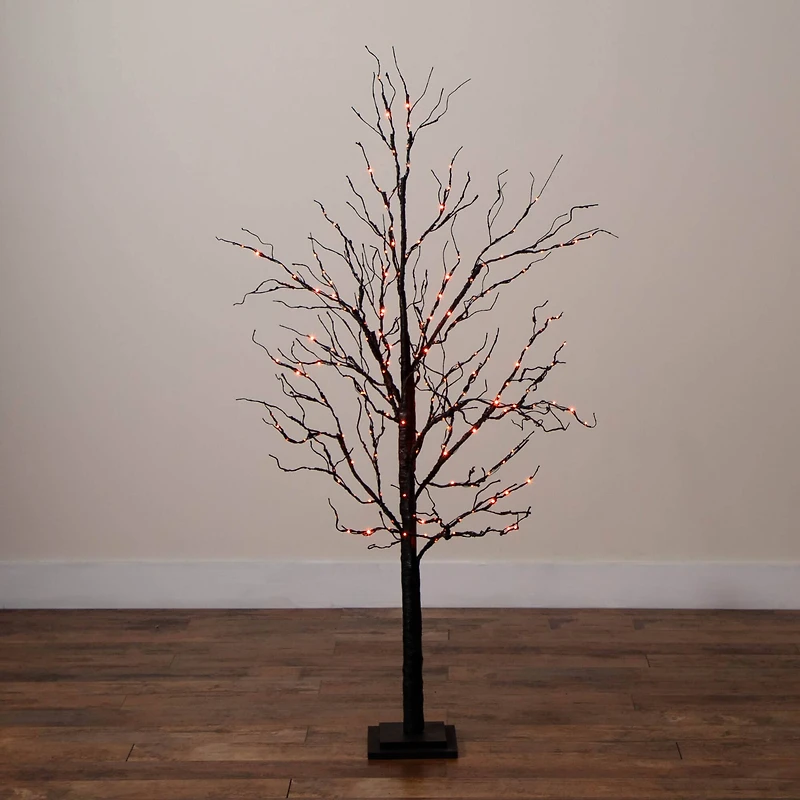 5ft. Pre-Lit Halloween Black Twig Artificial Tree with 240 Orange & Purple LED Lights