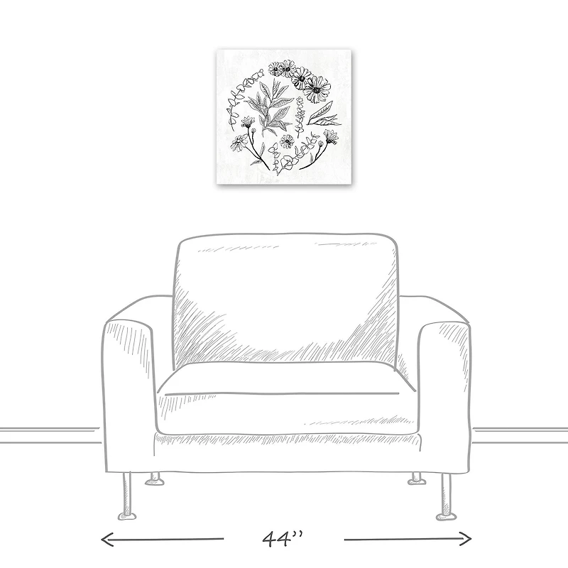 Hand Drawn Flowers and Leaves 16" x 16" Canvas Wall Art