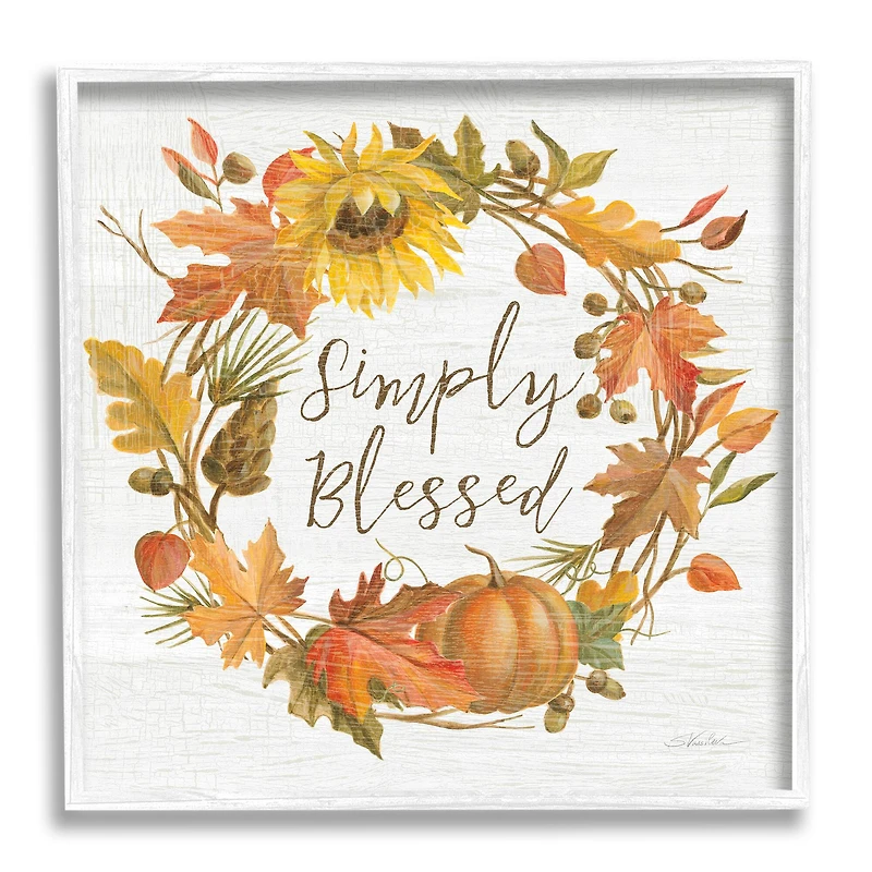 Stupell Industries Simply Blessed Autumn Wreath White Framed Giclee Art