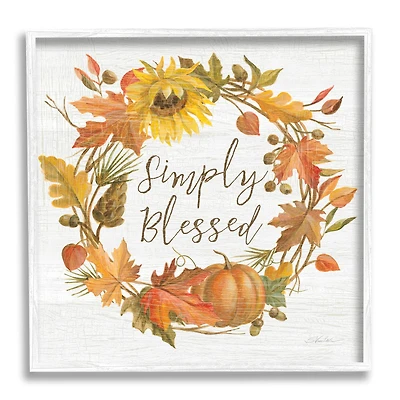 Stupell Industries Simply Blessed Autumn Wreath White Framed Giclee Art