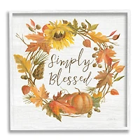 Stupell Industries Simply Blessed Autumn Wreath White Framed Giclee Art