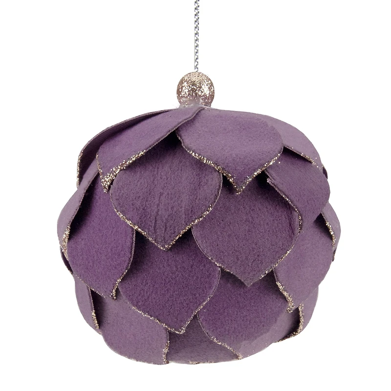 7" Purple Flower Glitter Petal Shatterproof Ball Ornament