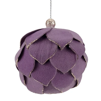 7" Purple Flower Glitter Petal Shatterproof Ball Ornament
