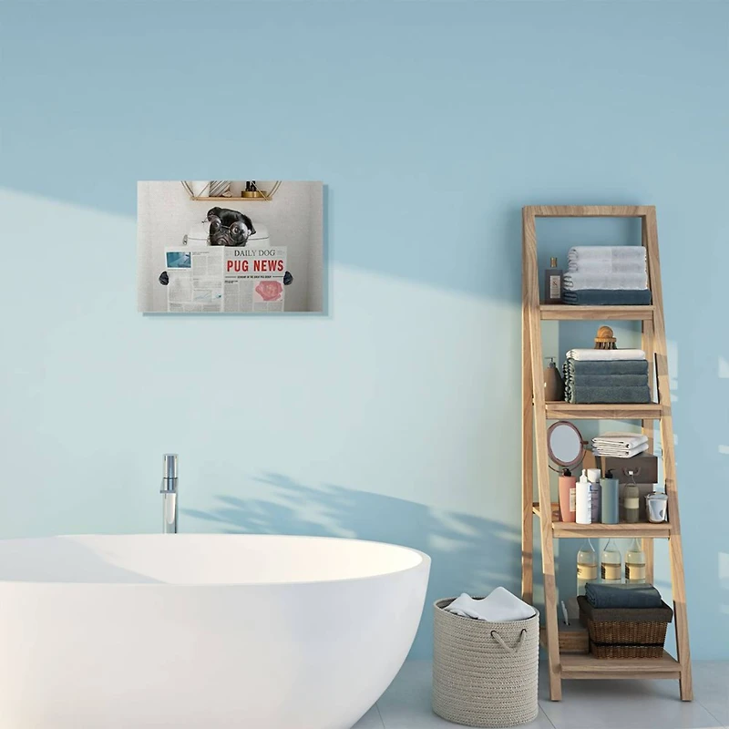 Stupell Industries Bathroom Pug Daily Toilet Briefing Dog Humor Canvas Wall Art