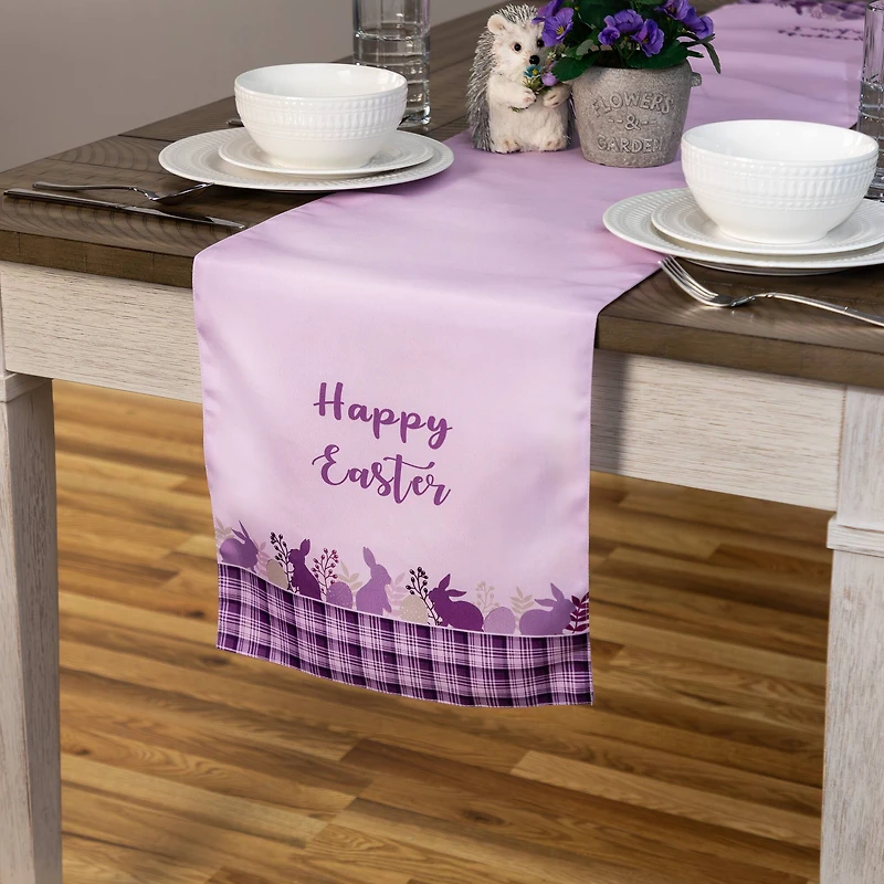 72" Pastel Purple Happy Easter Plaid Table Runner