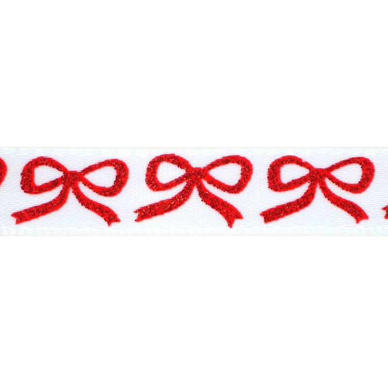 3/8" x 12ft. Red Bow on White Ribbon by Celebrate It® Christmas