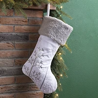 Glitzhome® 21" White Fleece with Christmas Tree & Snowflake Stocking