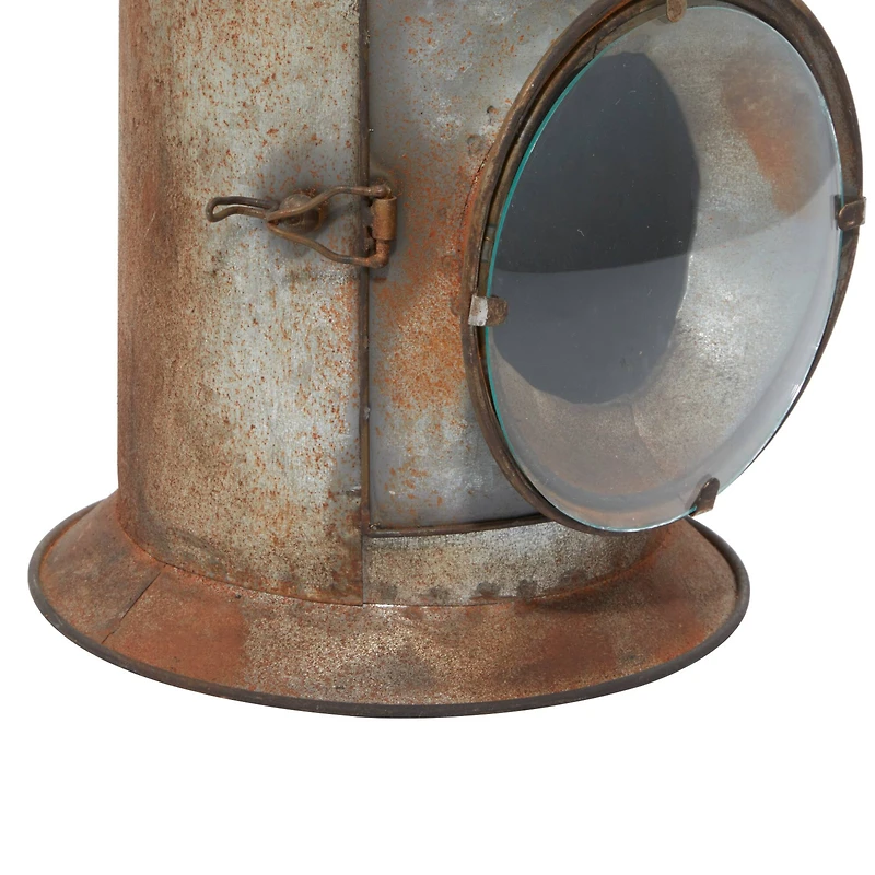 19" Gray Iron Rustic Candle Holder Lantern