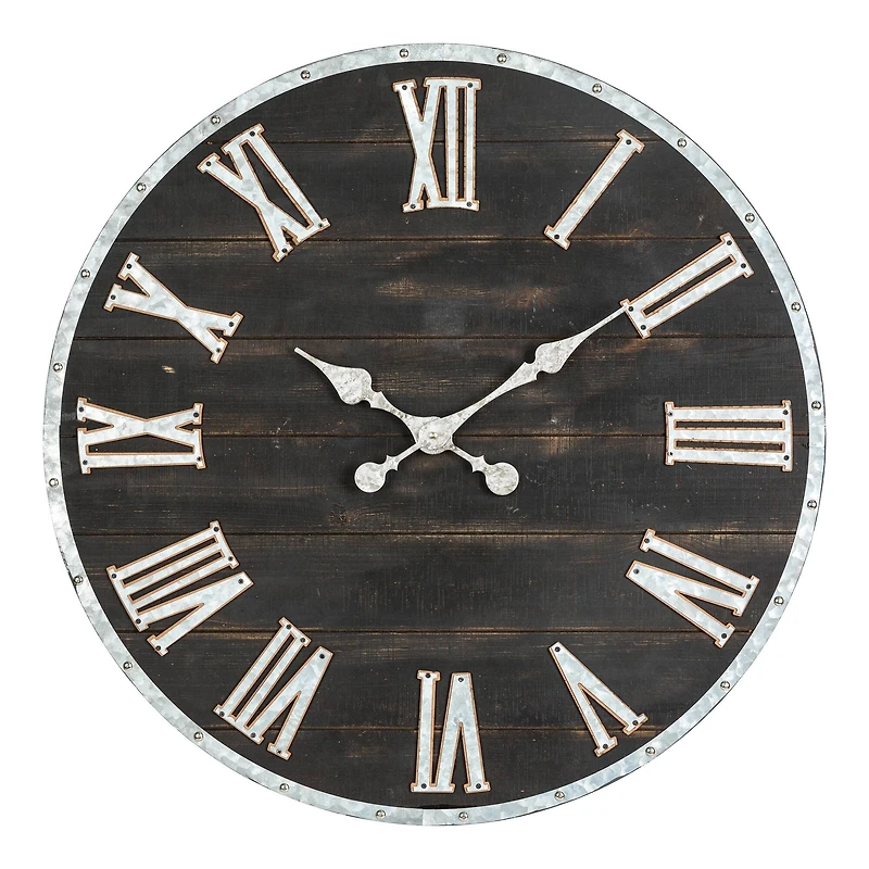 Glitzhome® 27.5" Oversized Farmhouse Wooden & Galvanized Wall Clock