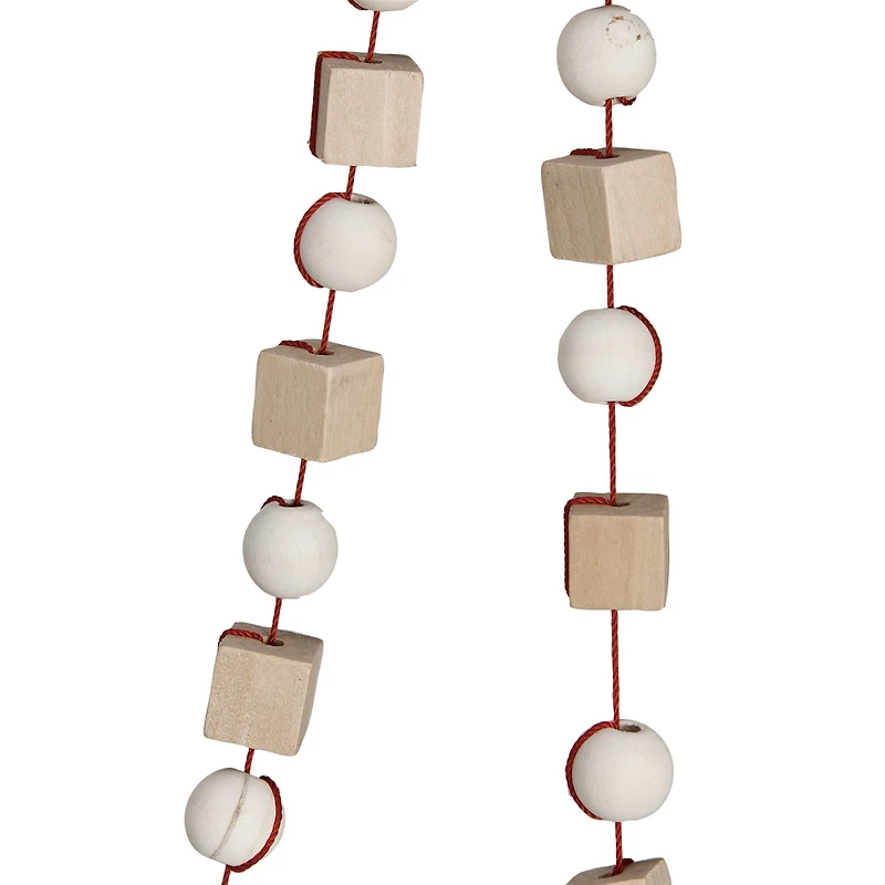 Hello Honey® 6ft. Paulownia Wood Mixed Shapes Beads & Red String Garland