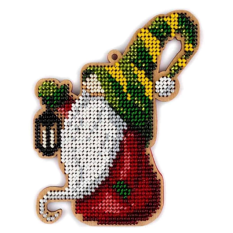 Wonderland Crafts Green & Yellow Gnome Bead Embroidery on Wood Kit