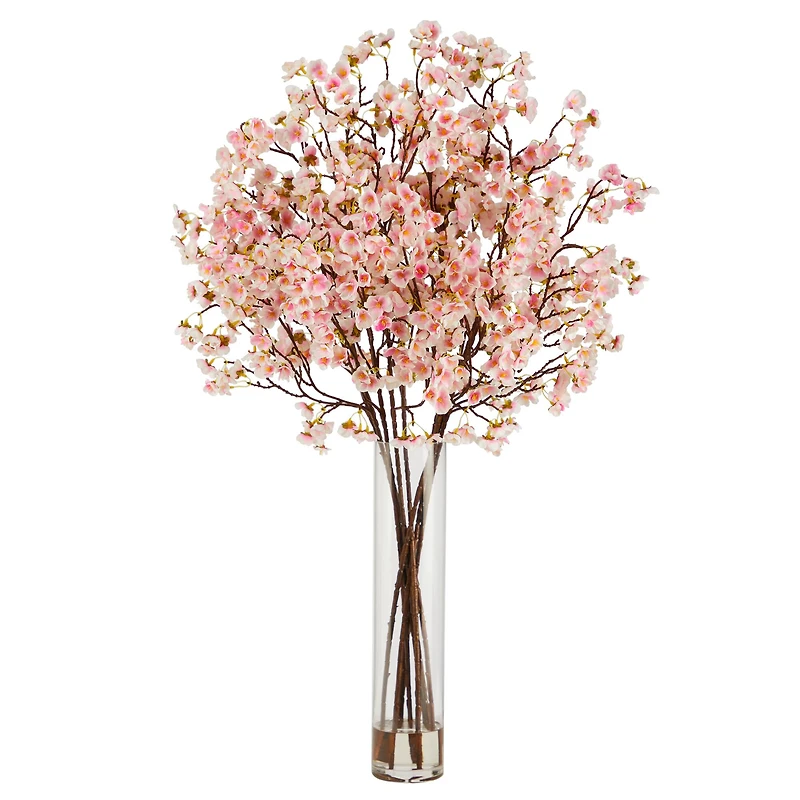 32" Artificial Cherry Blossom Arrangement with Glass Cylinder Vase