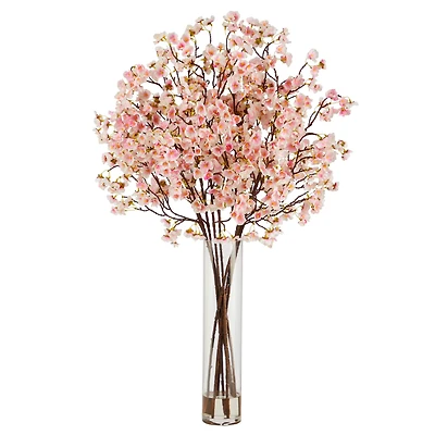 32" Artificial Cherry Blossom Arrangement with Glass Cylinder Vase
