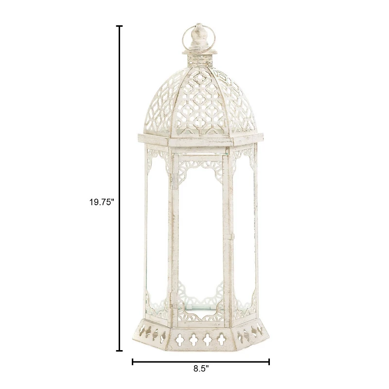 20'' Graceful Distressed White Lantern
