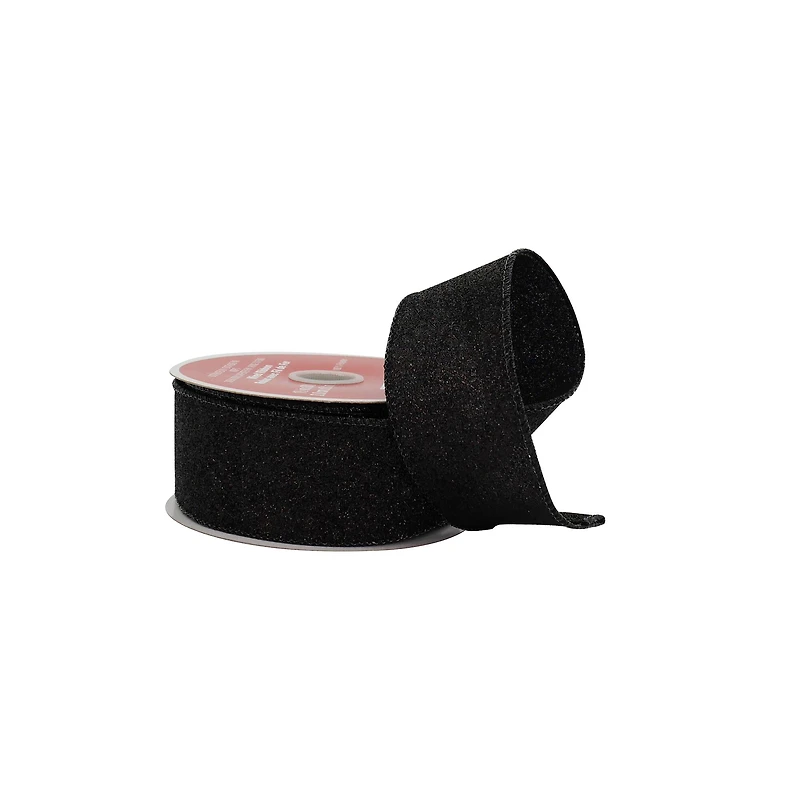 1.5" x 30ft. Black Glitter Wired Taffeta Ribbon by Celebrate It®