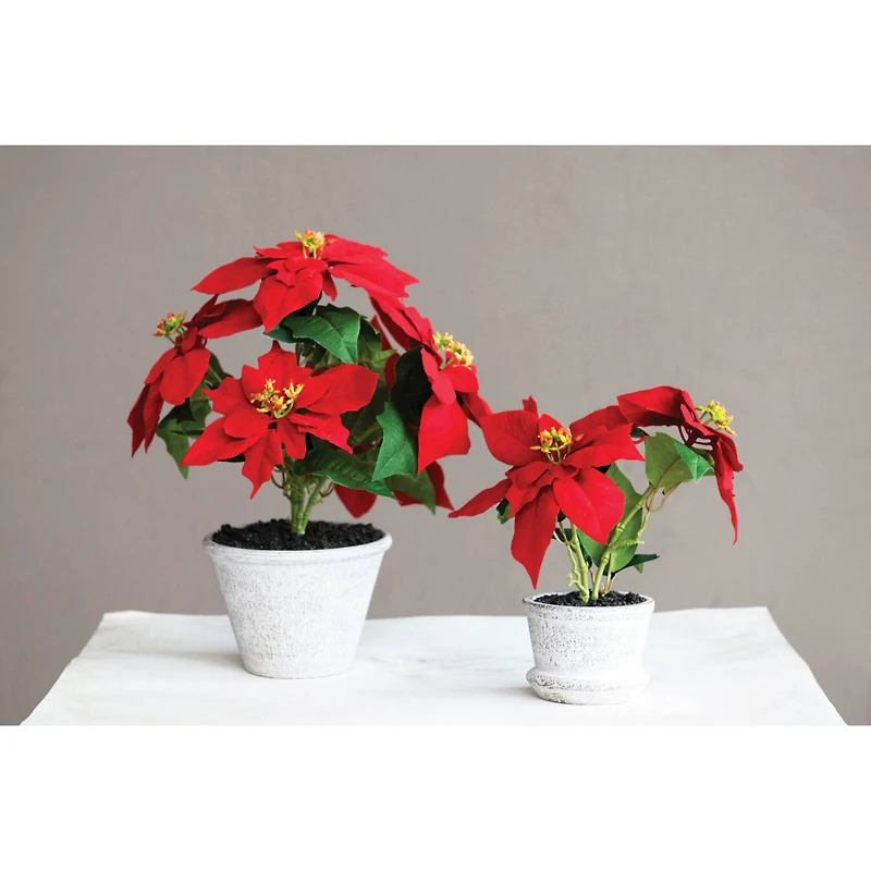 Hello Honey® 12" Faux Poinsettia in Round Cement Pot